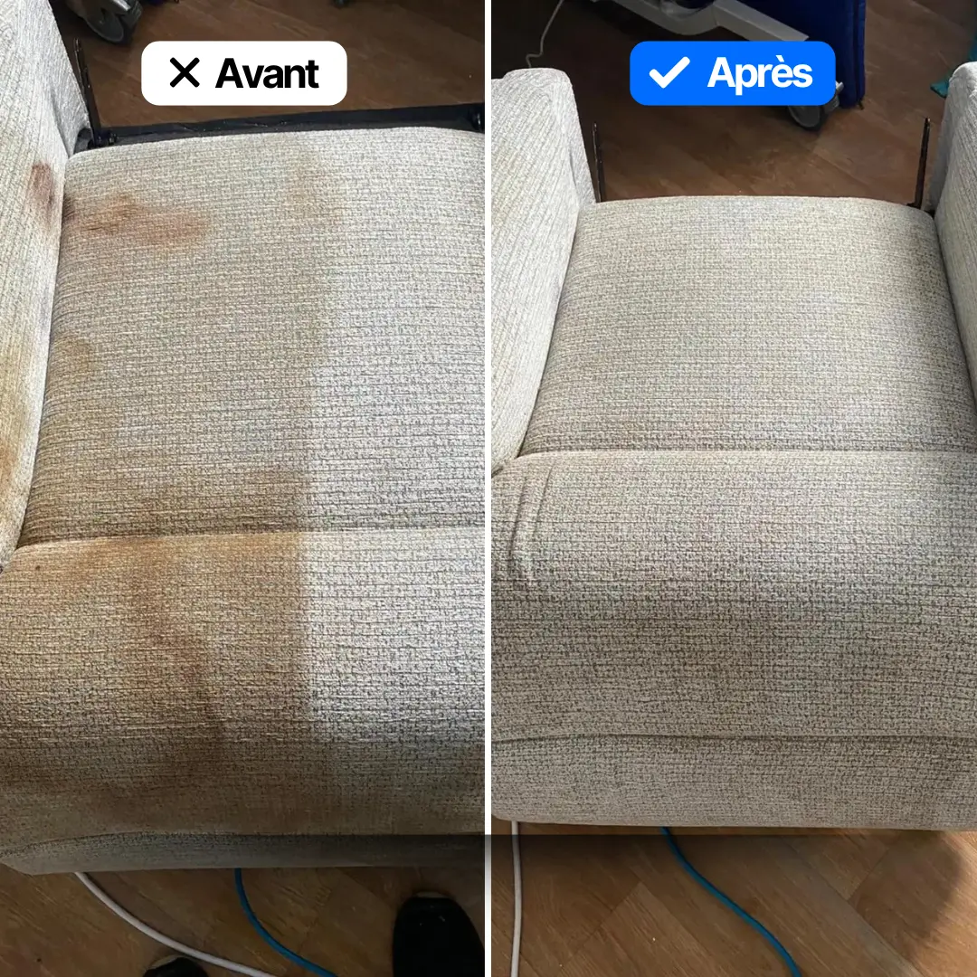 Avant et après nettoyage d'un canapé