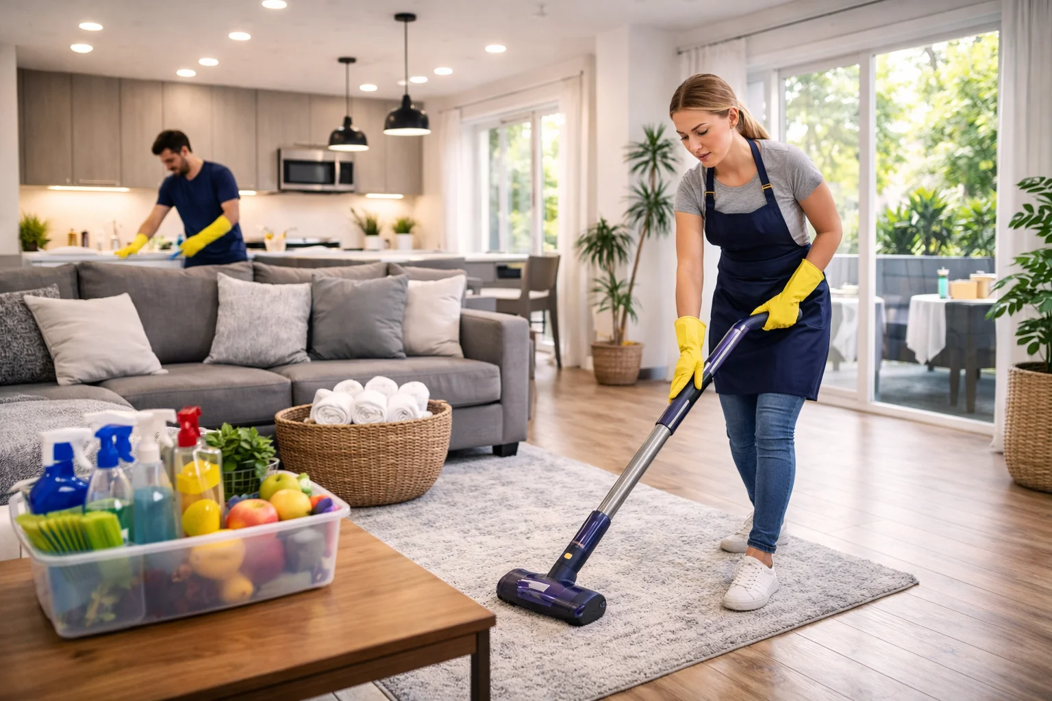 Ménage professionnel d'un un salon