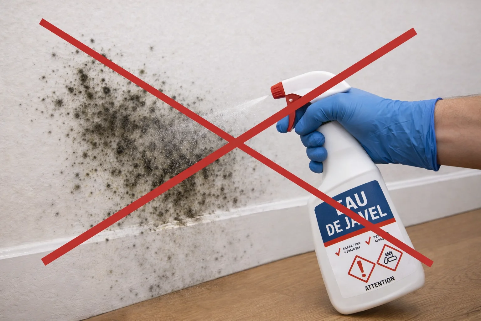 eau de javel à ne pas utiliser pour le nettoyage de moisissures sur les murs